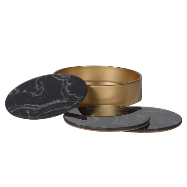 Marble Effect Glass Coasters with Holder (set of 4 coasters)
